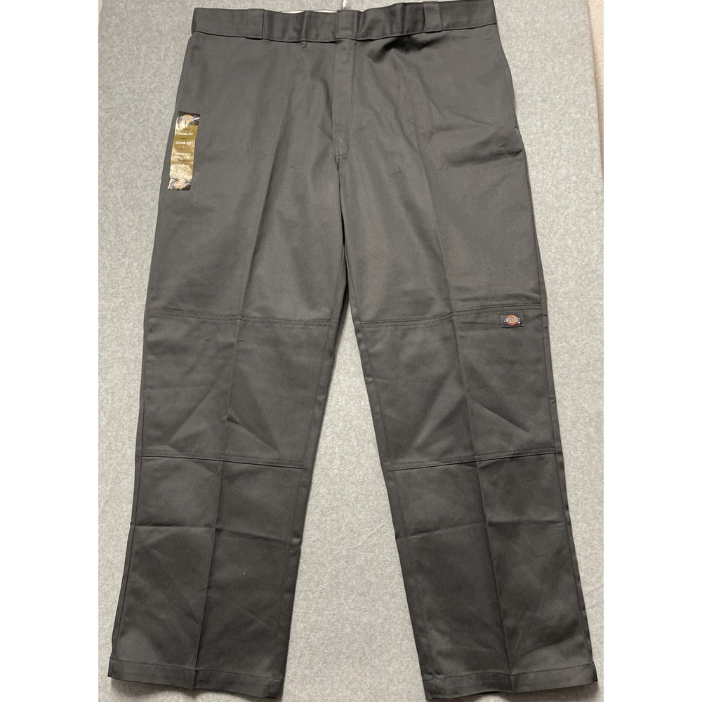 Dickies Twill Work Pants Mens 44x32 Gray Loose Fit Straight Leg Double Knee NWT